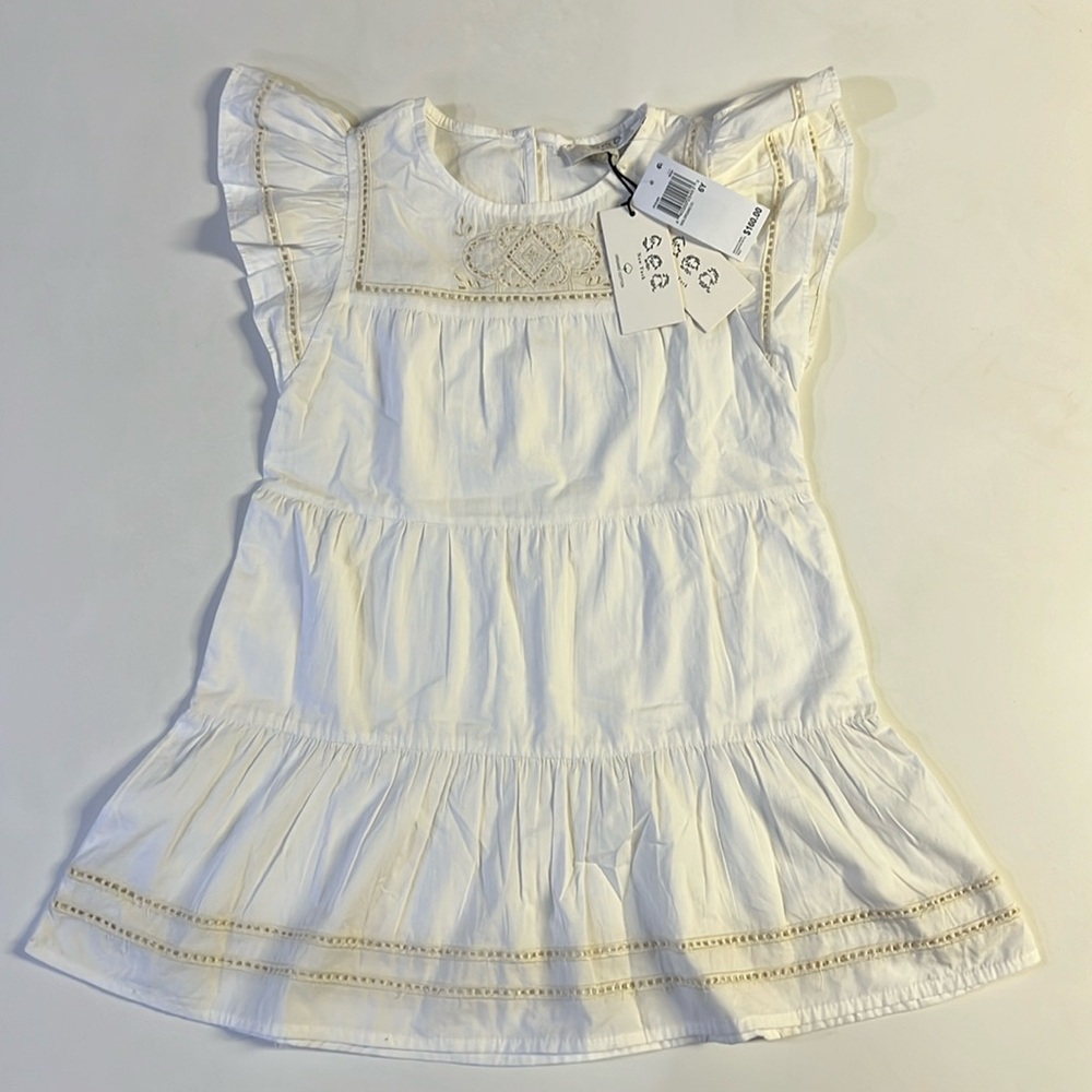 NWT Sea NY Girls' Blaire Cotton Eyelet Flutter Sleeve Dress Big Kid 6Y